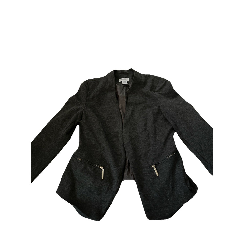 Carmen Marc Valvo Gray Long Sleeve Blazer Soft Stretchy Open Lined Jacket Size 8